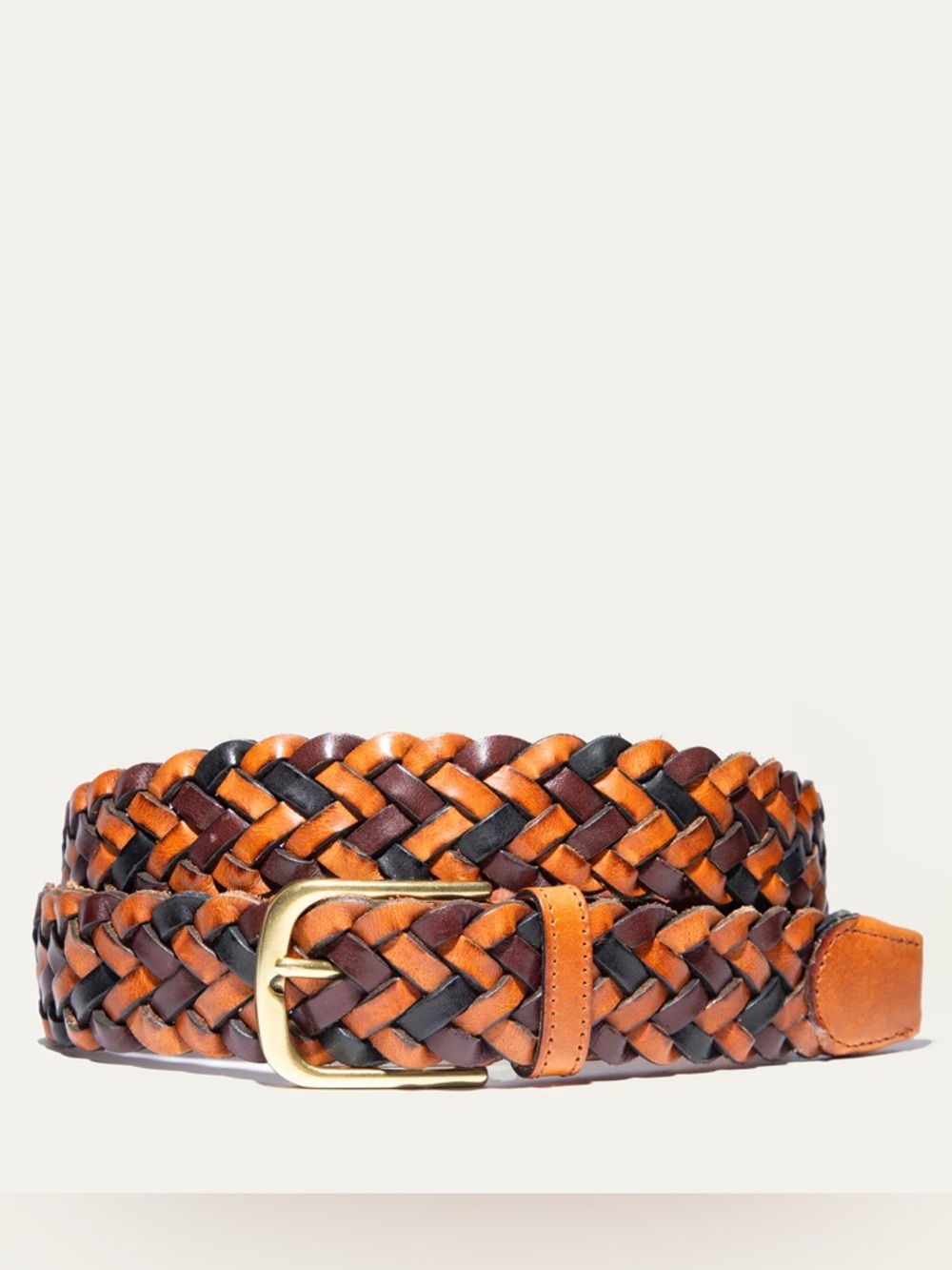 Will Leather Goods Tri-Color Braided Belt Tan Brown Black Size 40